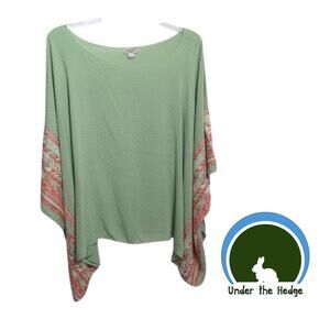 One World Green Embroidered Poncho Top | Size XL XXL | Boho Fairy Cottagecore